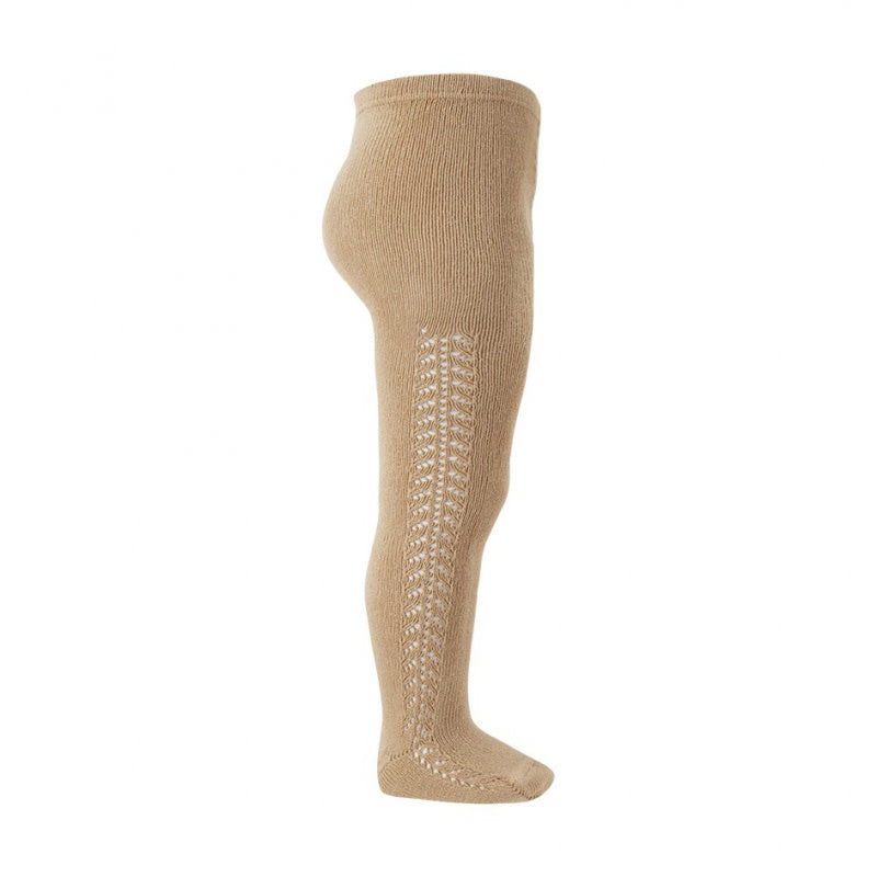 Warm Tights With Side Openwork, Camel