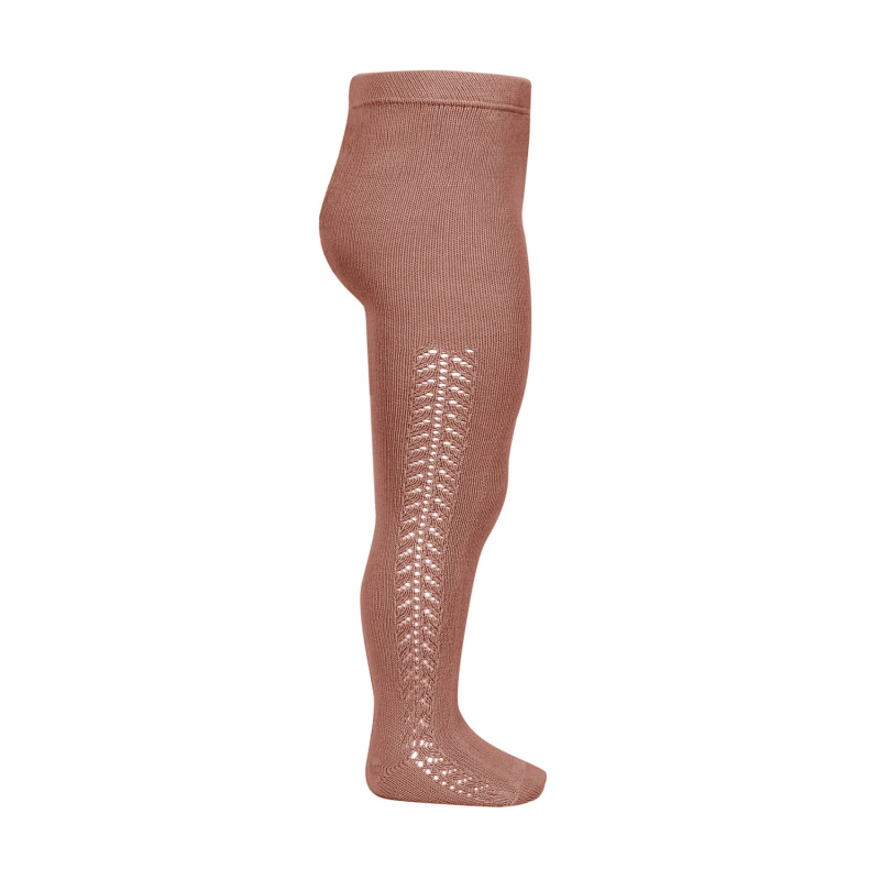 Condor - Warm Tights with Side Openwork, Terracotta