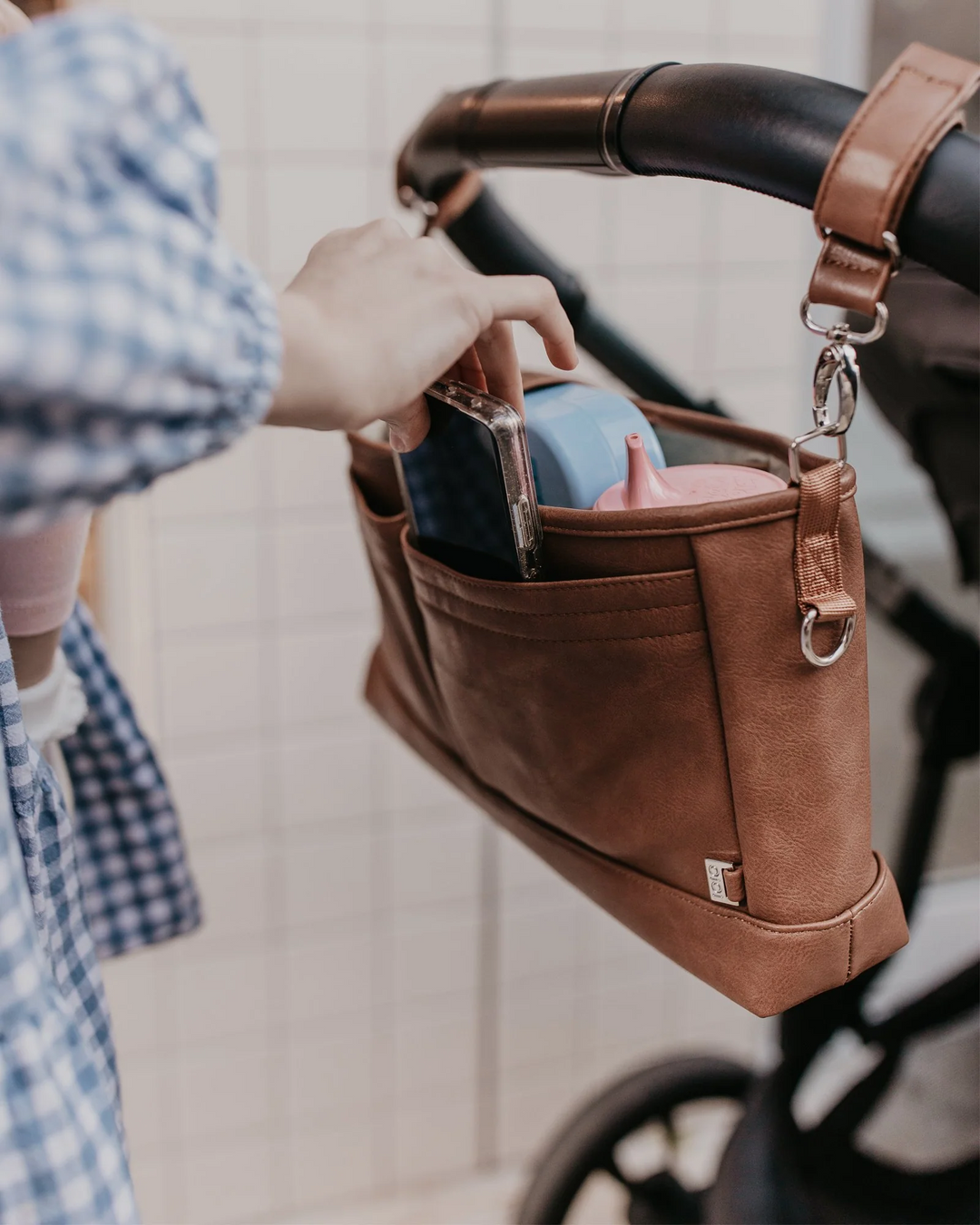 Sac Organisateur pour Poussette en Cuir Végétalien, Tan