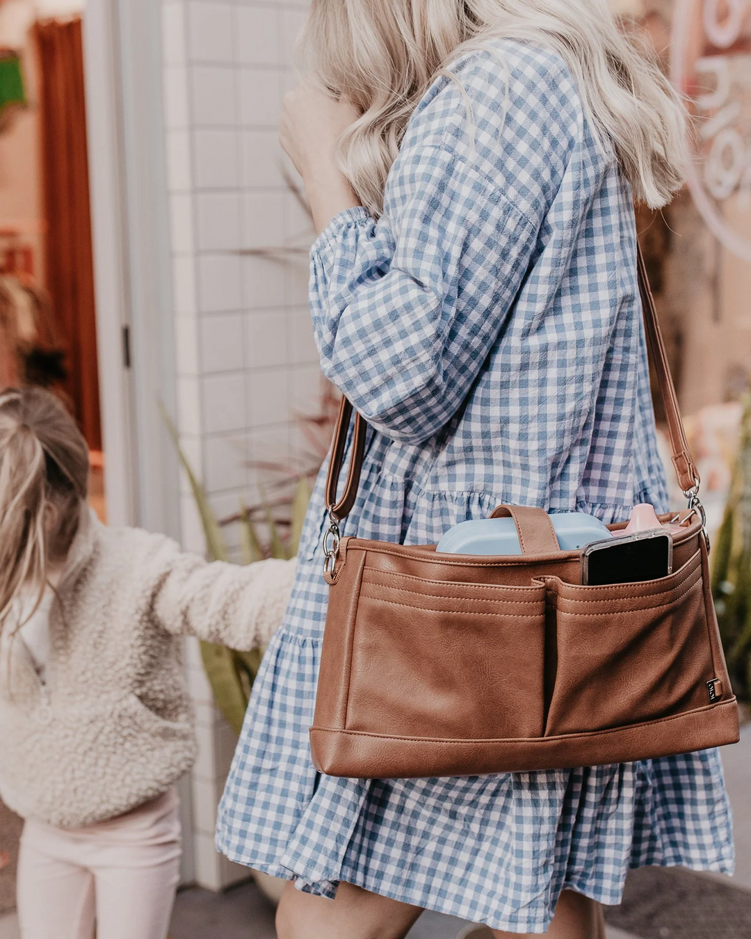 Sac Organisateur pour Poussette en Cuir Végétalien, Tan