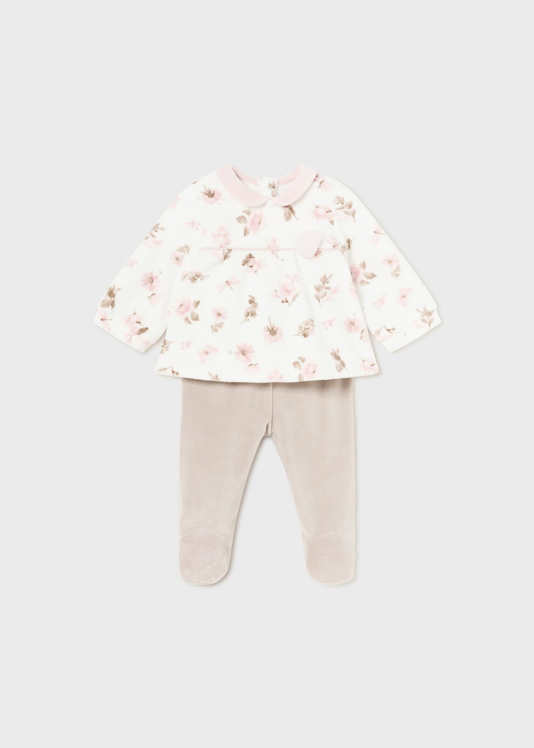 Mayoral - Ensemble Chandail et Pantalon en Peluche, Fleurs Roses