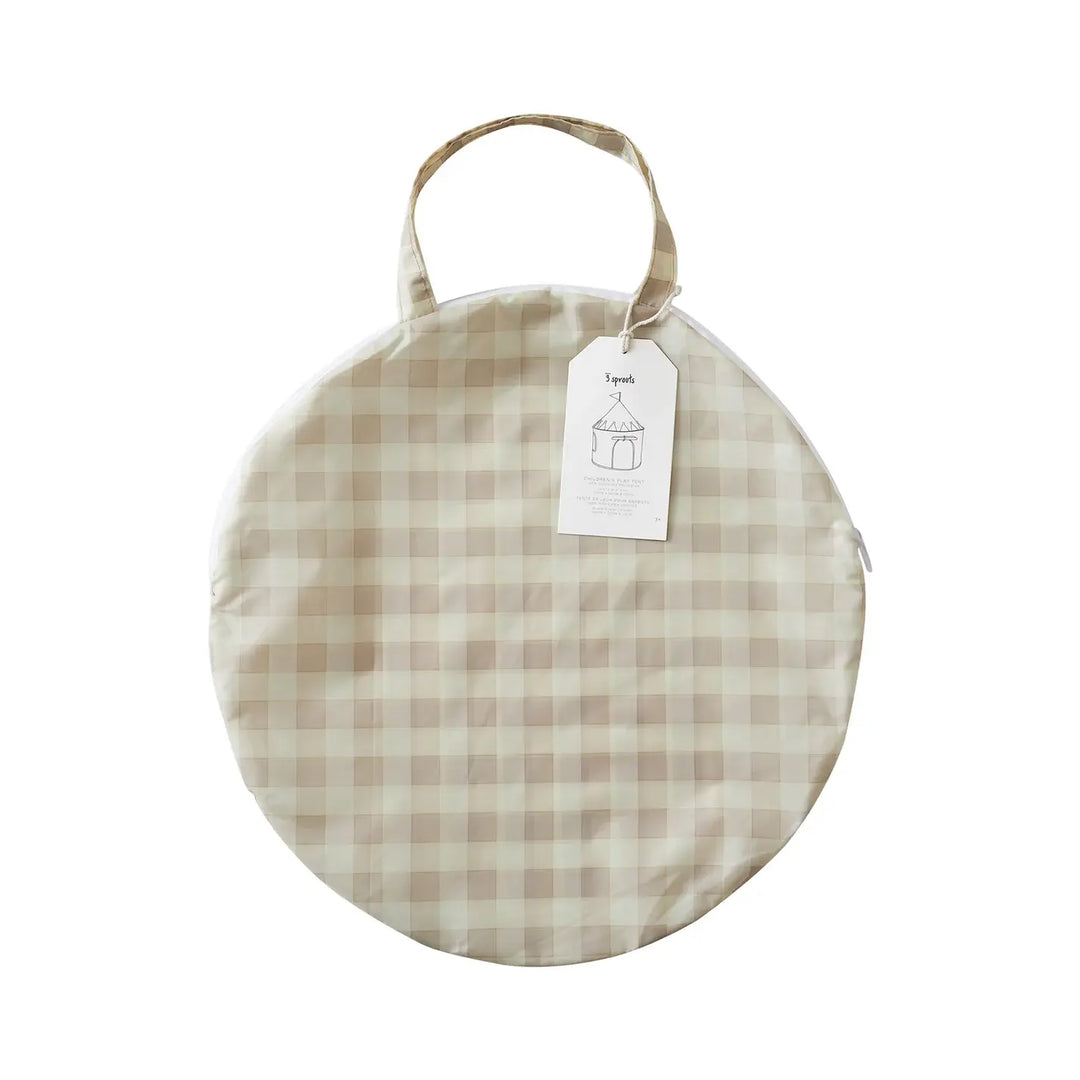 Tente de Jeu en Tissu Recyclé, Vichy Beige