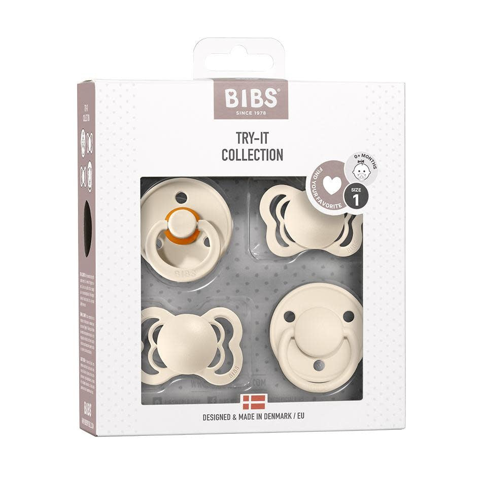 BIBS - 4 Pacifiers Pack Try-It Collection Ivory, Size 1