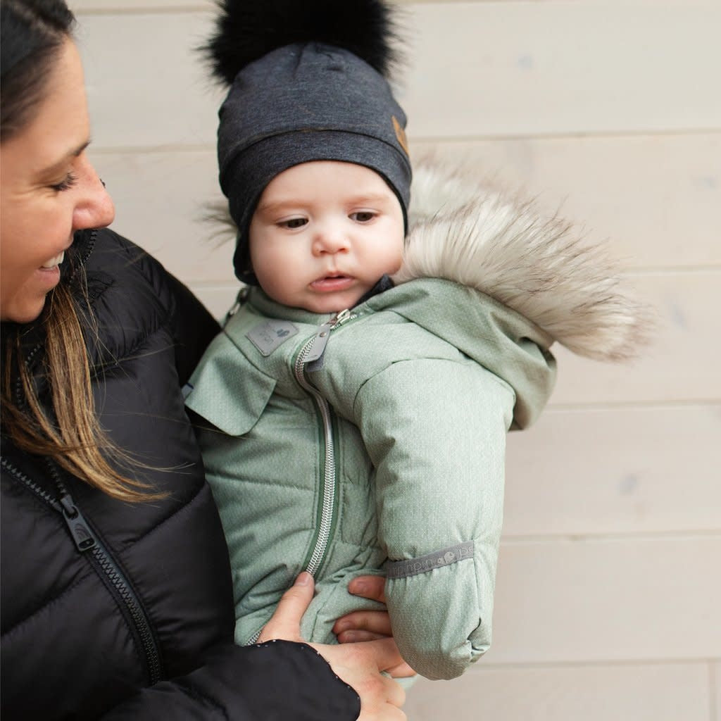 Fleece Lined Pompom Hat, Heather Black