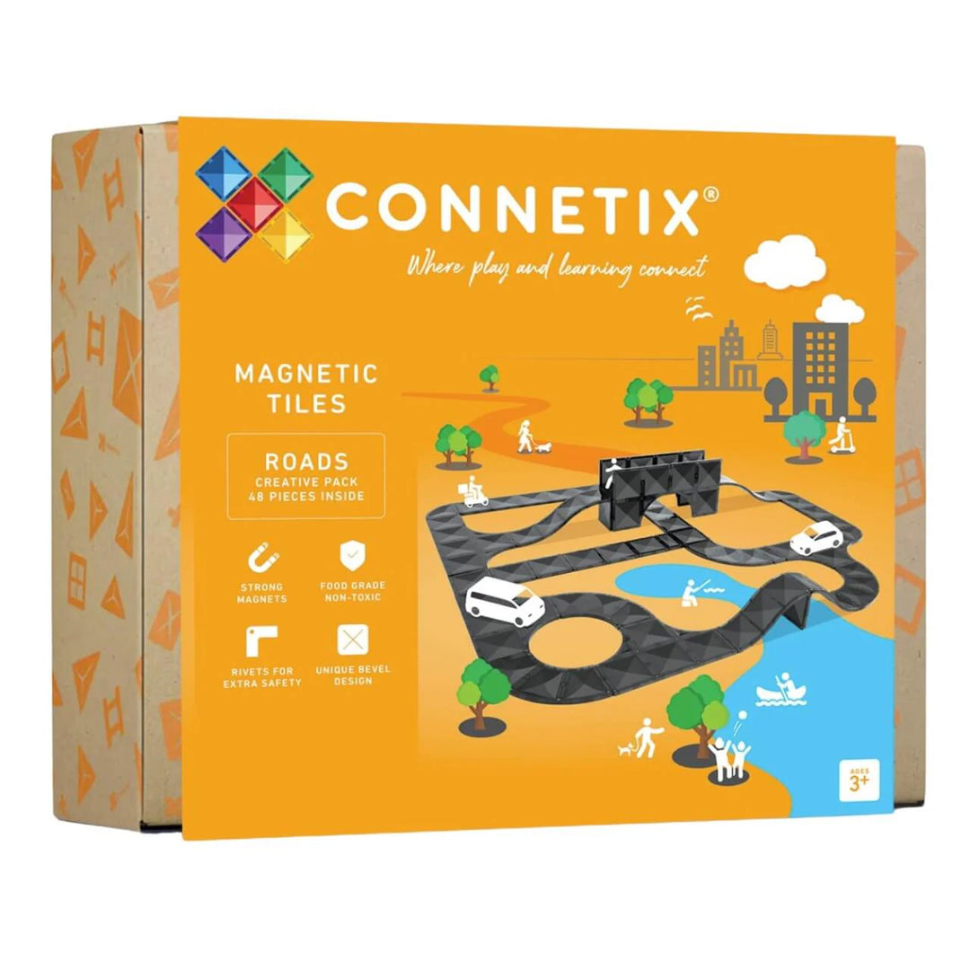 Connetix - Jeu de Construction avec Tuiles Magnétiques, Routes Créatives 48 Pièces